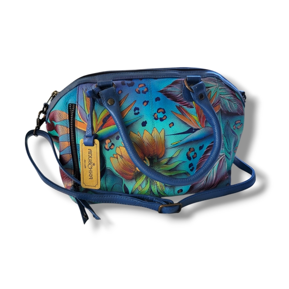 Anuschka | EUC Pretty Blue Multicolor Tropical Floral Convertible Satchel